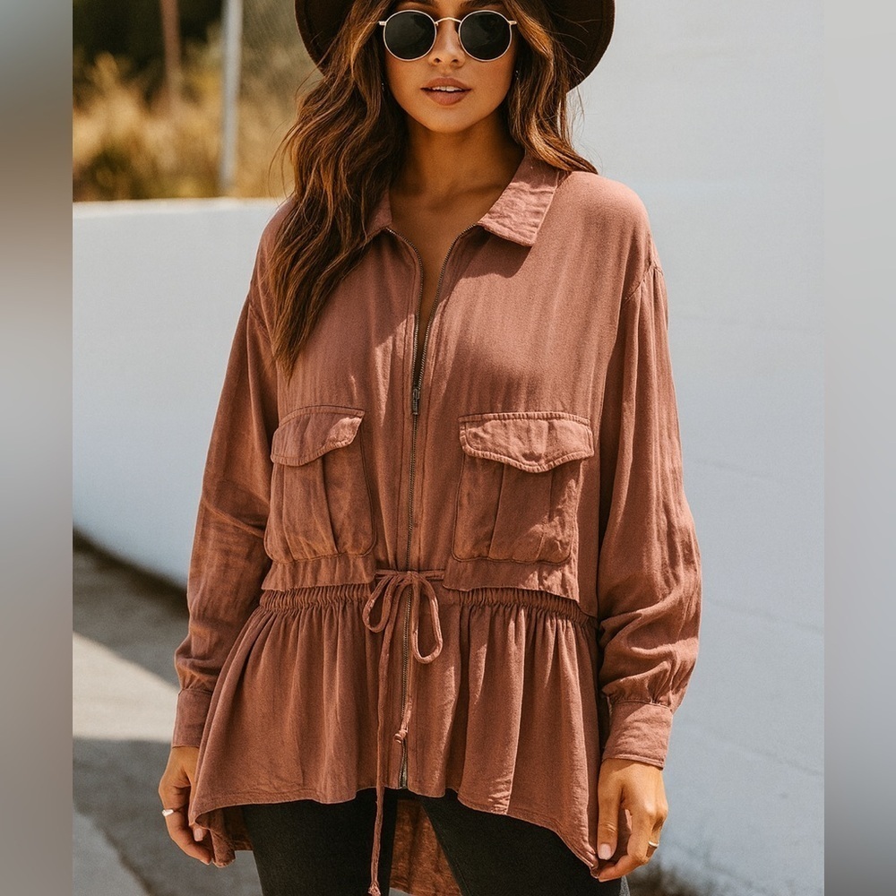 Women’s Kori Brown Ruffle Smock Jacket